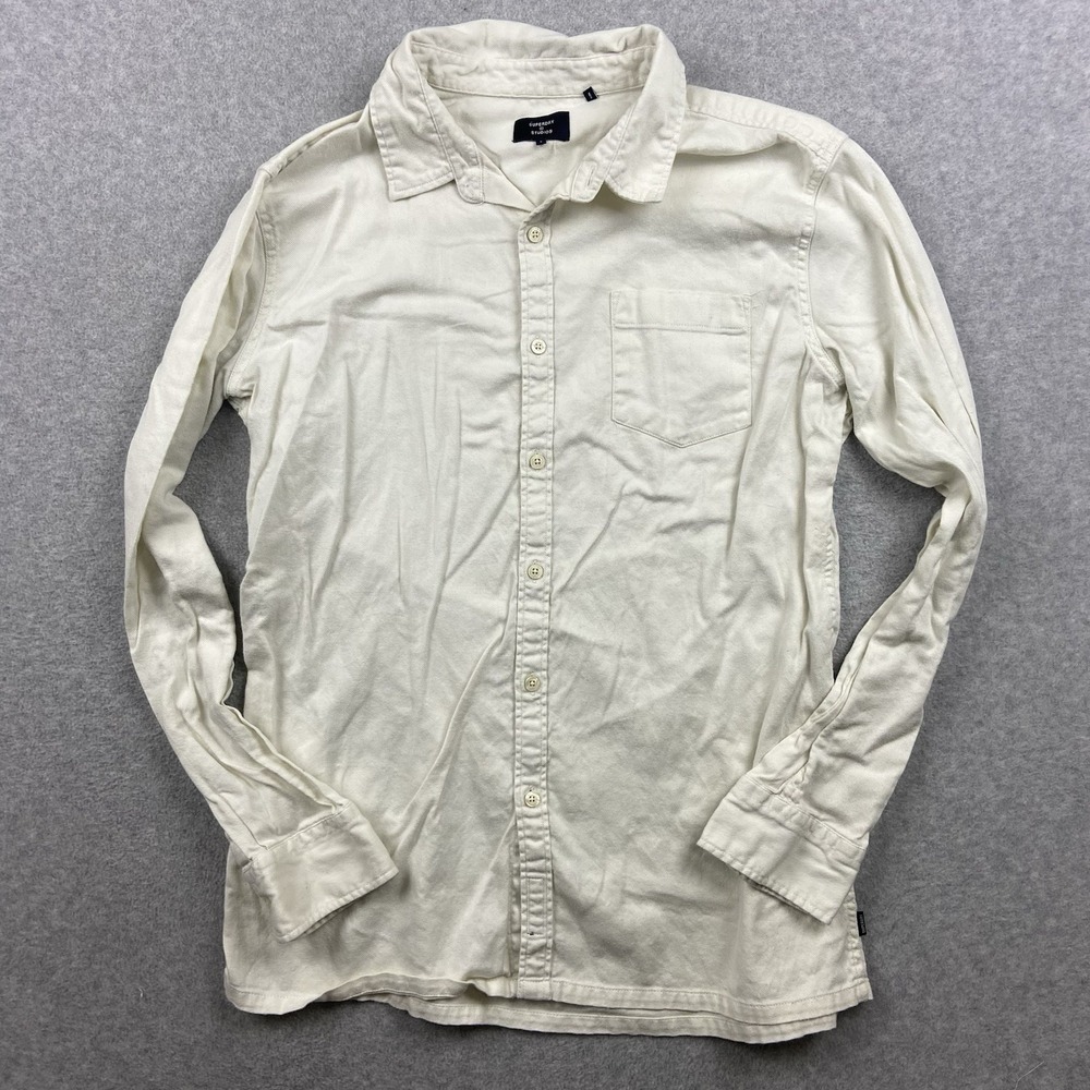 Superdry Studios Shirt Mens Large Casual Pocket Button Up Ivory Long Sleeve